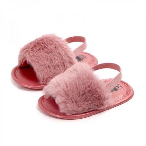 Lavaport Baby Infant Girls Faux Fur Sandals Soft Sole Shoes Plush Slide