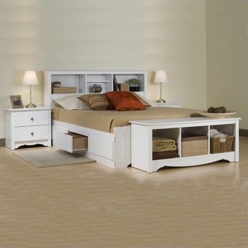 Prepac Monterey White Full Platform Storage Bed 3 Piece Bedroom Set