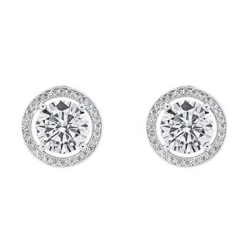 Cate & Chloe Ariel 18k White Gold Halo CZ Stud Earrings, Silver Simulated Diamond Earrings