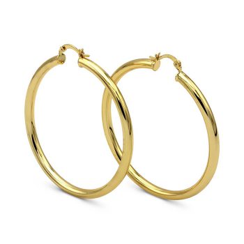 BEBERLINI Hoop Earrings Hinged Snap Clasp 14K Gold Filled 4 mm Thick Plain Polish Round Women Fashion Ear Jewelry 50 mm